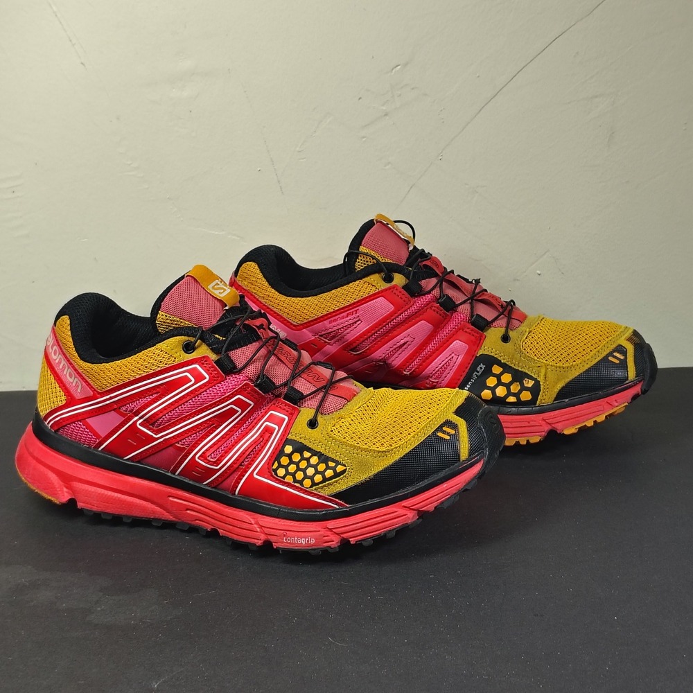 Salomon X-Mission 3 Trail Running Shoes Womens 9.5 Yellow Pink SensiFit Flaw